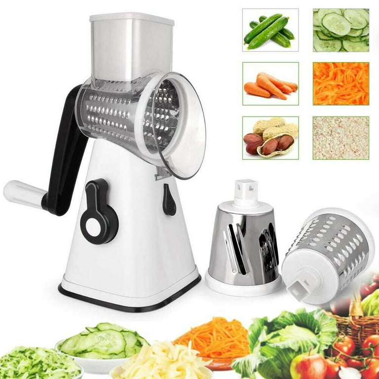 Vegetable Mandoline Chopper, Rotary Cheese Grater Shredder, 3 Drum Blades  Manual Vegetable Slicer Nut Grinder, Efficient and Fast Vegetable Fruit  Cutter Cheese Shredder W/ Strong-Hold Suction Cup 