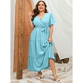 thumbnail image 2 of Yesfashion Womens Plus Size V Neck Wrap Maxi Dress High Waist Ruffle Summer Casual Dress With Belt, 2 of 5