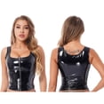thumbnail image 3 of Chaleco de cuello alto de charol para mujer, chaqueta sin mangas con cremallera a la moda, atuendo para festivales, ropa de club con aspecto mojado, disfraz, 3 of 5