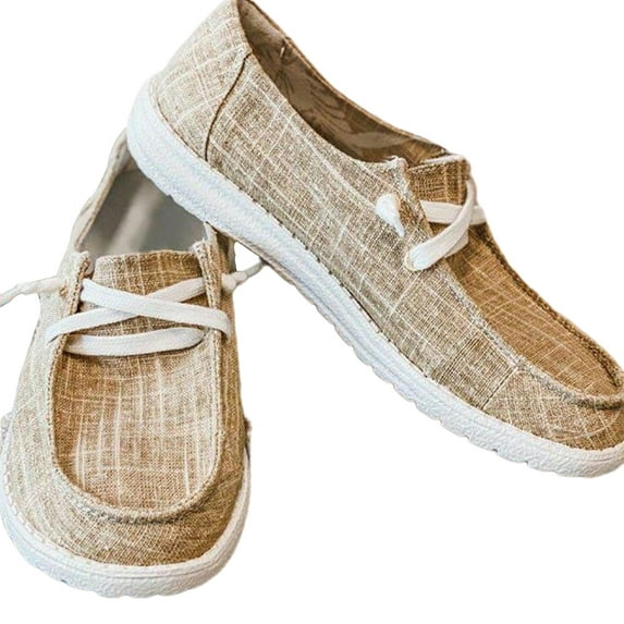 huanledash Women Lace-up Slip-on Breathable Non Slip Flat Canvas Sneakers Loafer Shoes