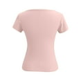 thumbnail image 4 of MIXUE Womens Summer Tops Summer Solid Color Square Collar Short Sleeve Slim Casual Tunic Tee Shirts Activewear,Pink,M, 4 of 5