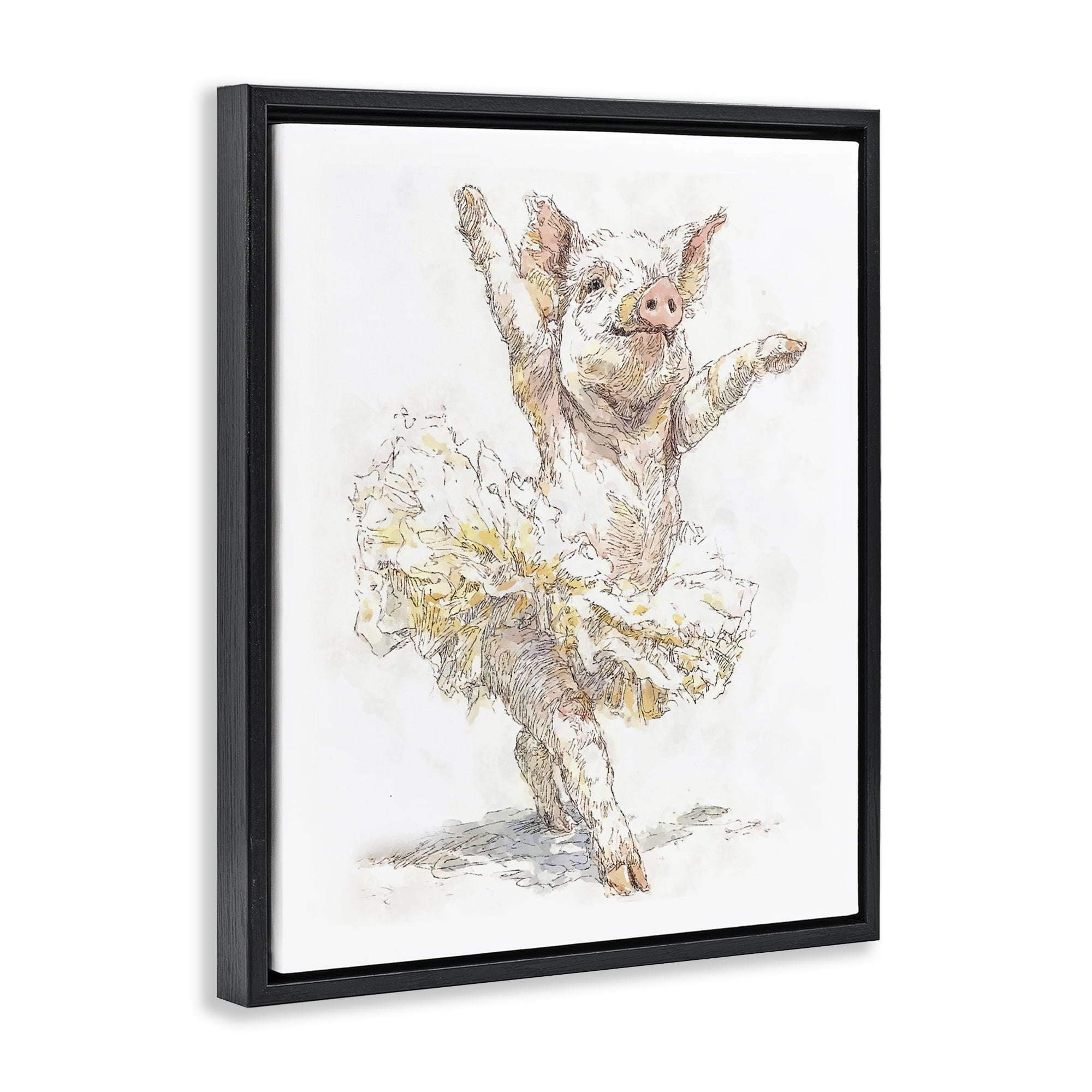 Ballet Pig Tutu Black Framed Floater Canvas Wall Art, design by Ziwei Li