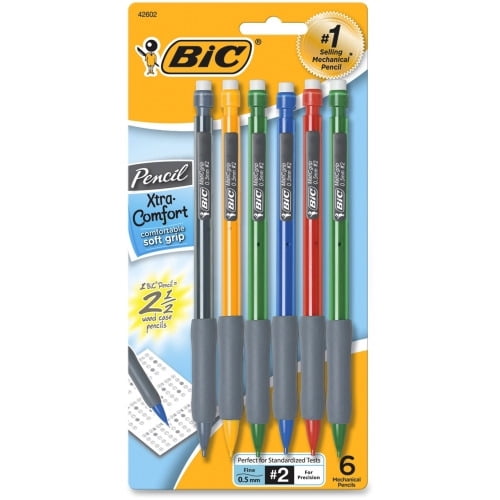 BIC Matic Grip Mechanical Pencils #2 Lead - 0.5 mm Lead Diameter - Black Lead - Black, Gray Barrel - 6 / Pack