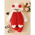 thumbnail image 2 of FEORJGP Newborn Girls Boys Fleece Rompers Infant Jumpsuit Fuzzy Heart Pattern Zipper Long Sleeve Bodysuit Baby Hooded Jumpsuits Outfits Clothes for Winter, 2 of 9