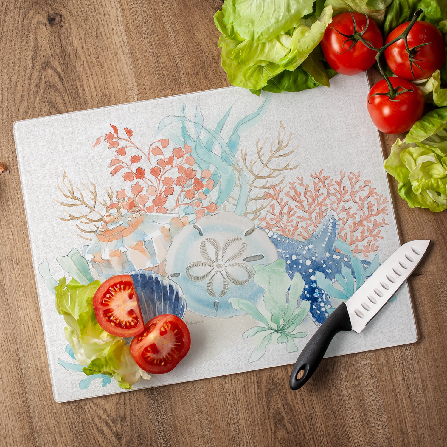 CounterArt Seaside 3mm Tempered Glass Cutting Board 15" by 12"