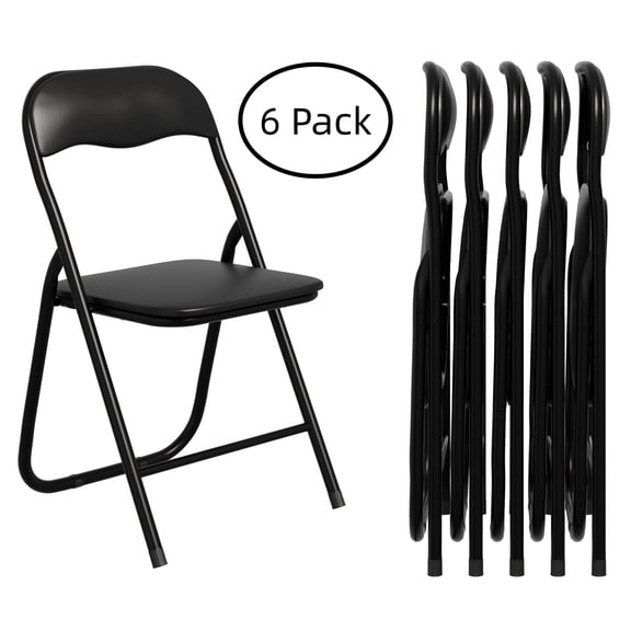 YOUDENOVA Folding Chairs 6-Pack, Padded PU Leather Seat, Heavy Duty, Easy to Use and Store for Home, Office, Party,Black