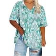 thumbnail image 3 of Jsaierl Tops for Women Short Sleeve Casual Vacation Shirts V Neck Soft Tunic Blouses Trendy Plain T-shirts Top Plus Size XL-5XL, 3 of 5