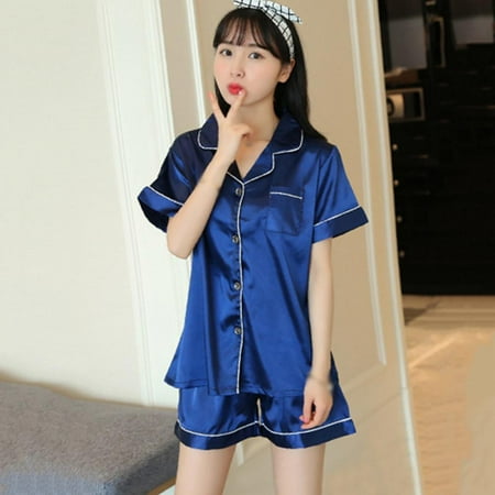 

Womens Silk Satin Pajamas Set Two-piece Pj Sets Sleepwear Button-Down Pj Sets