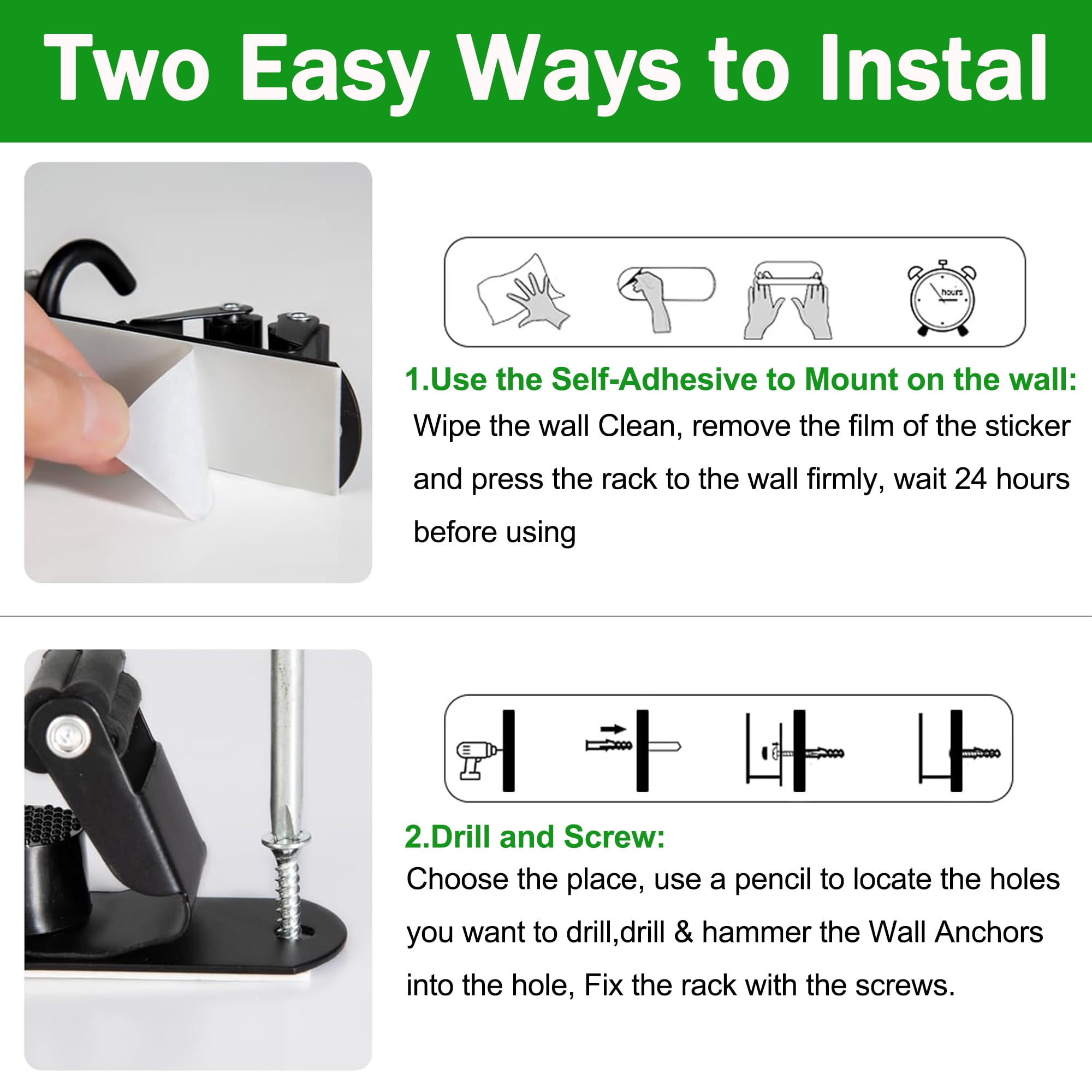 Wall Mount Mop and Broom Holder, 5 Racks 4 Hooks Heavy Duty Metal Cleaning Tool Organizer, Adhesive & Drillable Broom Mop Storage Rack for Laundry Bathroom Garage