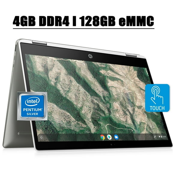 Flagship HP Chromebook x360 14 2 in 1 Laptop I 14" HD Touchscreen Display I Intel Quad-Core Pentium Silver N5000 I 4GB DDR4 128GB eMMC I WIFI USB-C B&O Play Webcam Chrome OS
