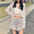 thumbnail image 2 of SELONE Women White Bathing Suit Cover up Beach Tops Long Sleeve Cutout Swimwear Cropped Summer Outerwear M, 2 of 5