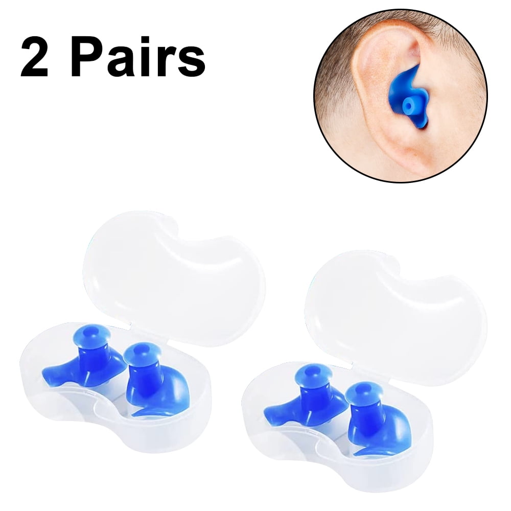 2 Pairs Swimming Ear Plugs Reusable Waterproof Earplugs with Organizer Box for Swimming Surfing Snorkeling Showering Silicone Swim Ear Plugs for Adults Black + Blue