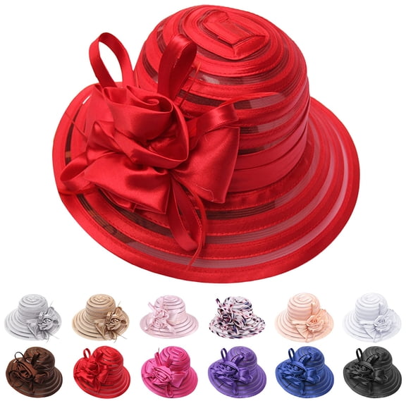 Tea Party Hats for Women Easter Spring Summer Mesh Sunshade Hat Flower Temperament Wedding Dress Hat Sun Dome Large Brim Hat Fashion Hat for Woman