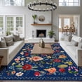 thumbnail image 3 of 6x9 Area Rugs for Living Room, Navy Blue Flowers Non Slip Area Rugs for Kitchen Bedroom Entryway, Spring Vintage Floral Leaves Farmhouse Washable Carpet Runner Rug Floor Mats for Bedroom Home Decor, 3 of 8