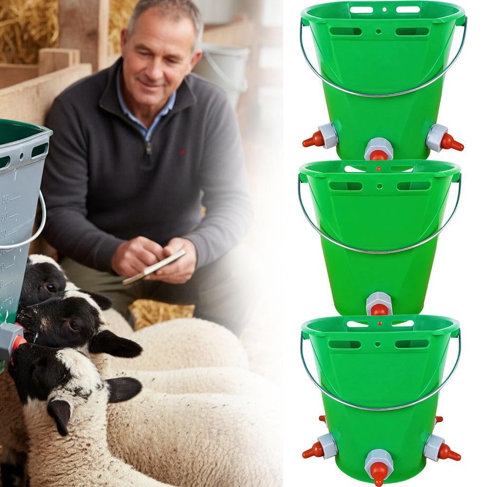 Goat Feeder with Nipple 8L Baby Bottle Bucket for Lambs & Calves 1/3/5 Mouth Sheep Milk Feeder & Plastic Feed Trough Multi-Animal Livestock Nursing Bucket with Scale & Handle