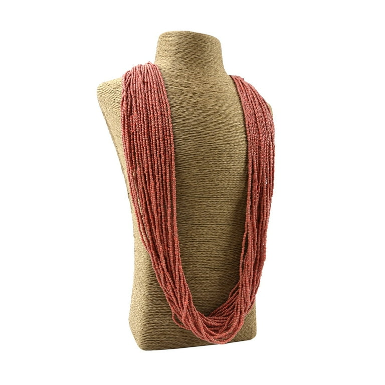 Coral Red Strand Seed Bead Necklace Womens Glass Jewelry Chain Fashion Accessory Coral Red Strand Seed Bead Necklace Womens Glass Jewelry Chain Fashion Accessory