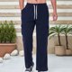 thumbnail image 1 of Pantalones largos para hombre, informales, holgados, ventilados, con bolsillos y cordón, para ejercicio al aire libre, rectos, de poliéster., 1 of 8