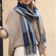 thumbnail image 6 of beishanbush Scarf Women's Autumn and Winter Colorful Plaid Shawl Thickening Warm Fringe Scarf Scarf Gray Blue, 6 of 8
