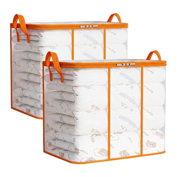 2 count 250L Clear Collapsible Storage Bags, Heavy Duty Organizer with Reinforced Handles and Zippers for Clothes Comforter