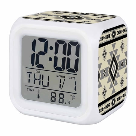 Alarm Clocks Beige Boho Digital Clock 7 Color LED Night Light Silent Non Ticking Battery Operated