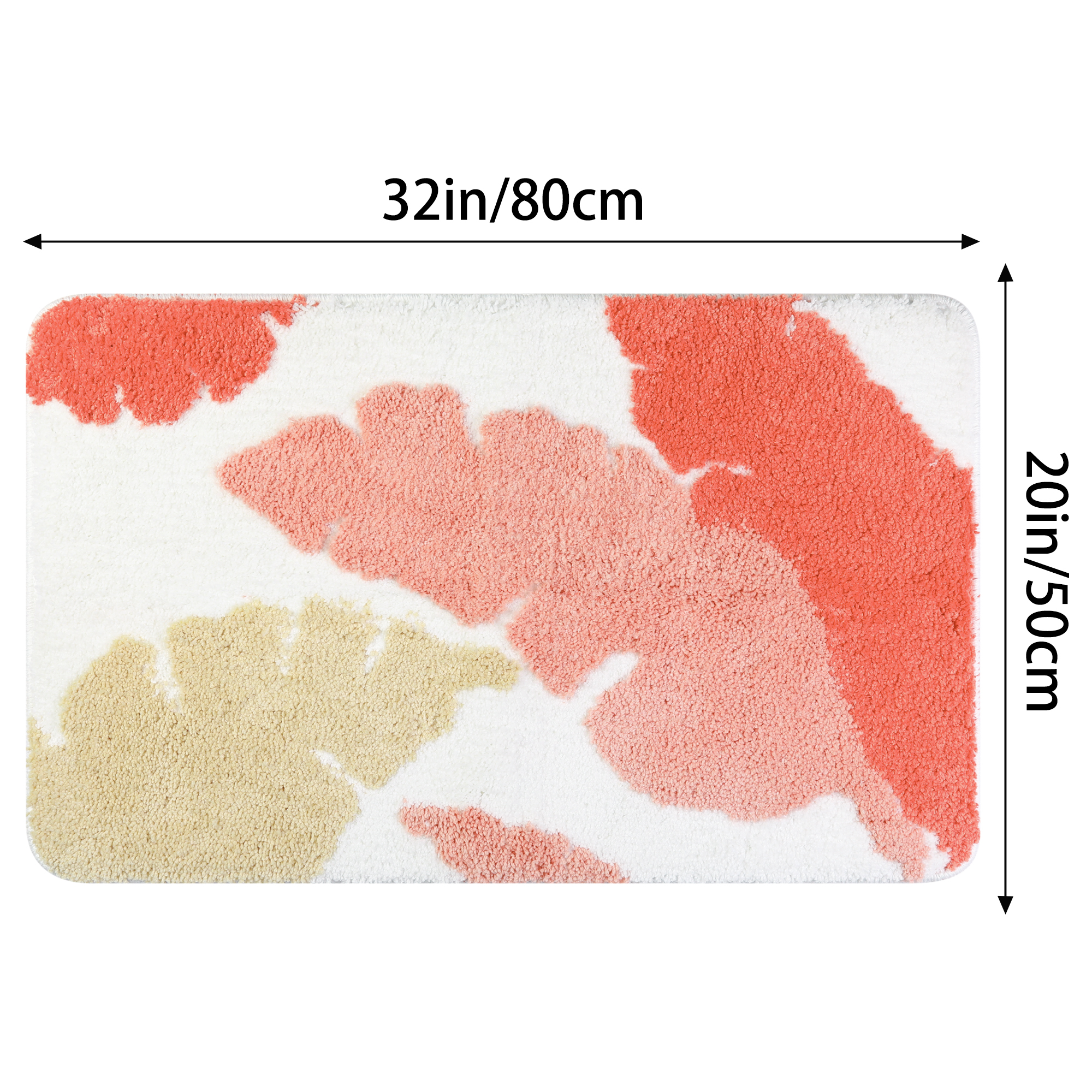 Unique Bargains Cute Leaf Pattern Bath Rug Boho Non Slip Bathroom Decor Washable Mat Pink 20" x 32"