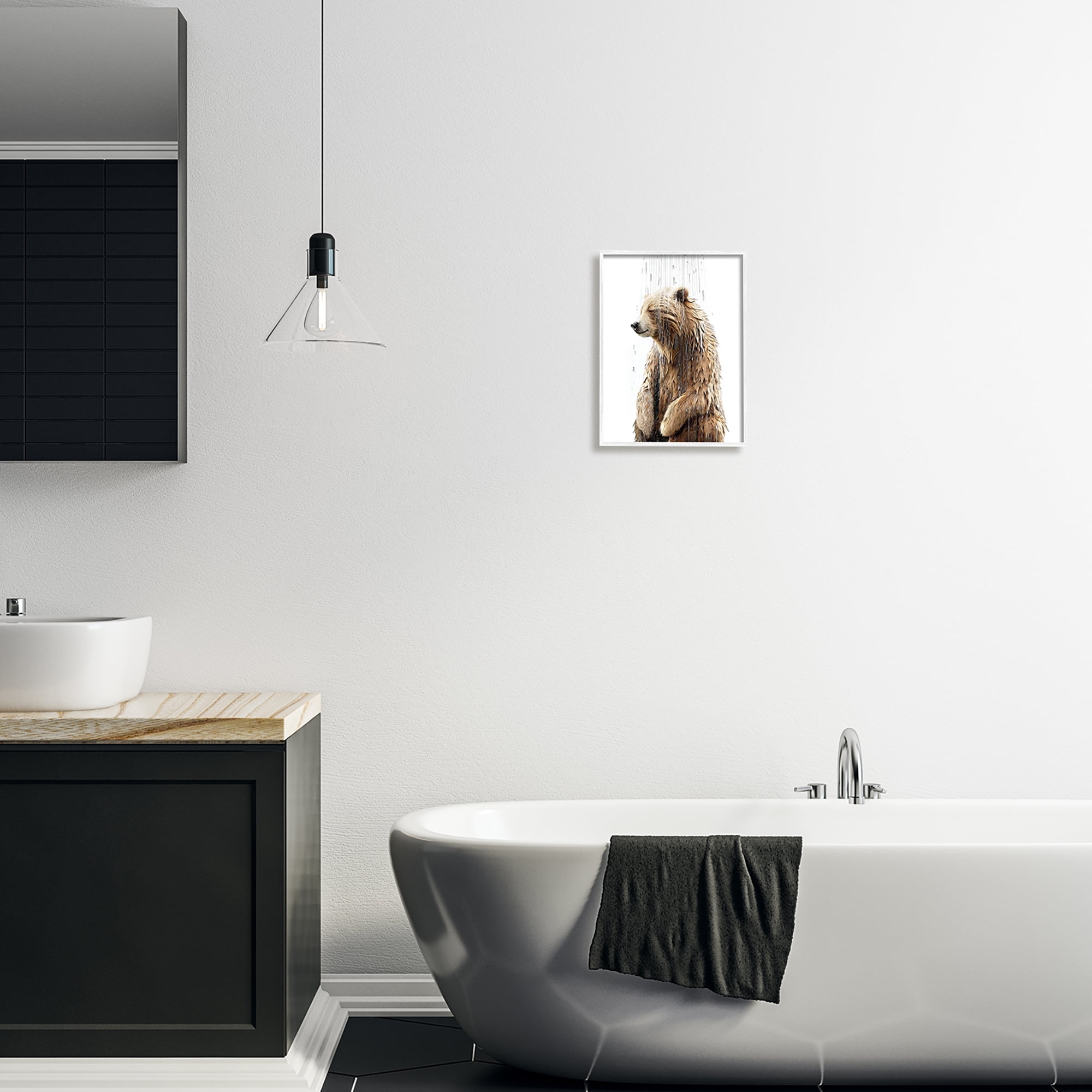 Stupell Industries Bear Shower Splash Animals & Insects Painting White Framed Art Print Wall Art, 11 x 14
