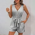 thumbnail image 2 of aidice Dressy Jumpsuits for Women Summer Casual V Neck Button up Sleeveless Belt Striped Office Rompers, 2 of 6