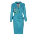 thumbnail image 2 of Conjunto de 2 piezas de falda y blazer con cuello con muescas azul elegante y hecho a mano de alta calidad personalizable para mujer, 2 of 4
