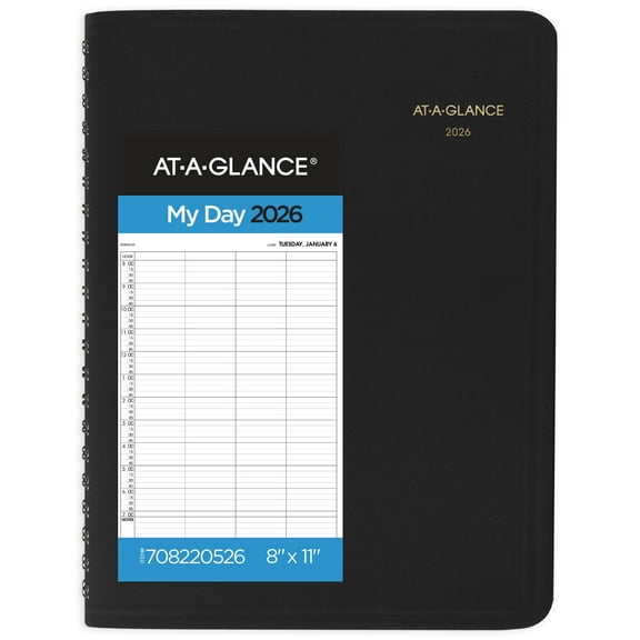 AT-A-GLANCE 2026 Four Person Daily Appointment Book Black Large 8 x 11 - Group