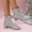 Silver, variant on Women's Glitter Ankle Boots for Women Mid Calf Chunky Heel Side Zipper Round Toe Party Night Out Dress Boots Silver 40