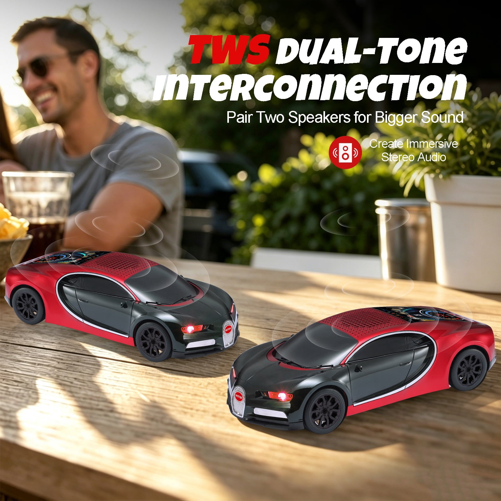 WSTER WS-660 portable Bluetooth speaker is a cool, car-shaped wireless speaker with LED lights, an FM radio, and TF card support.Suitable for desktop decorations/computer use/outdoor use/party use