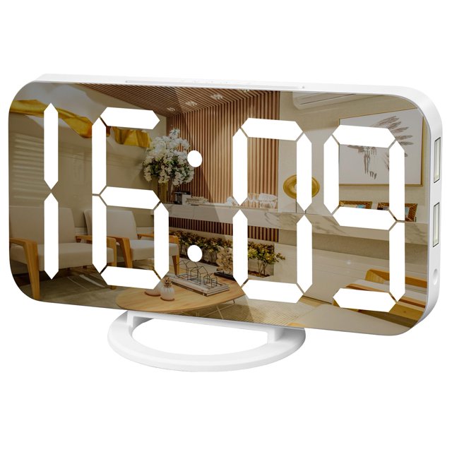 WulaWindy Reloj despertador digital, pantalla LED con espejo grande, con cargador USB, función de repetición, modo tenue, para colgar en la pared junto al reloj de escritorio para decoración de la hab