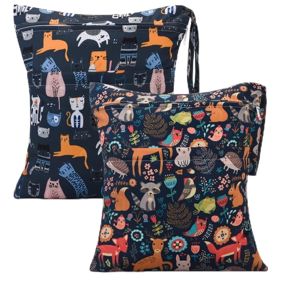 eaxin 2 bolsas de tela para pañales húmedos y secos, impermeables, reutilizables con dos bolsillos con cremallera, viajes, playa, piscina, guardería, artículos sucios para bebés, yoga, gimnasio, bolsa
