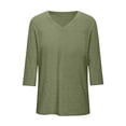 thumbnail image 6 of Craaazy Women's Casual Plus Size 3/4 Sleeve V Neck Tops Loose Fit Solid Color Loose Fit T Shirts for Spring and Summer Gift, 6 of 6