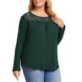 thumbnail image 4 of Women Plus Size Lace Pleated Shirt Round Neck Short Sleeve Loose Blouse Summer Casual Tunic Top Long Sleeve Black, 4 of 9