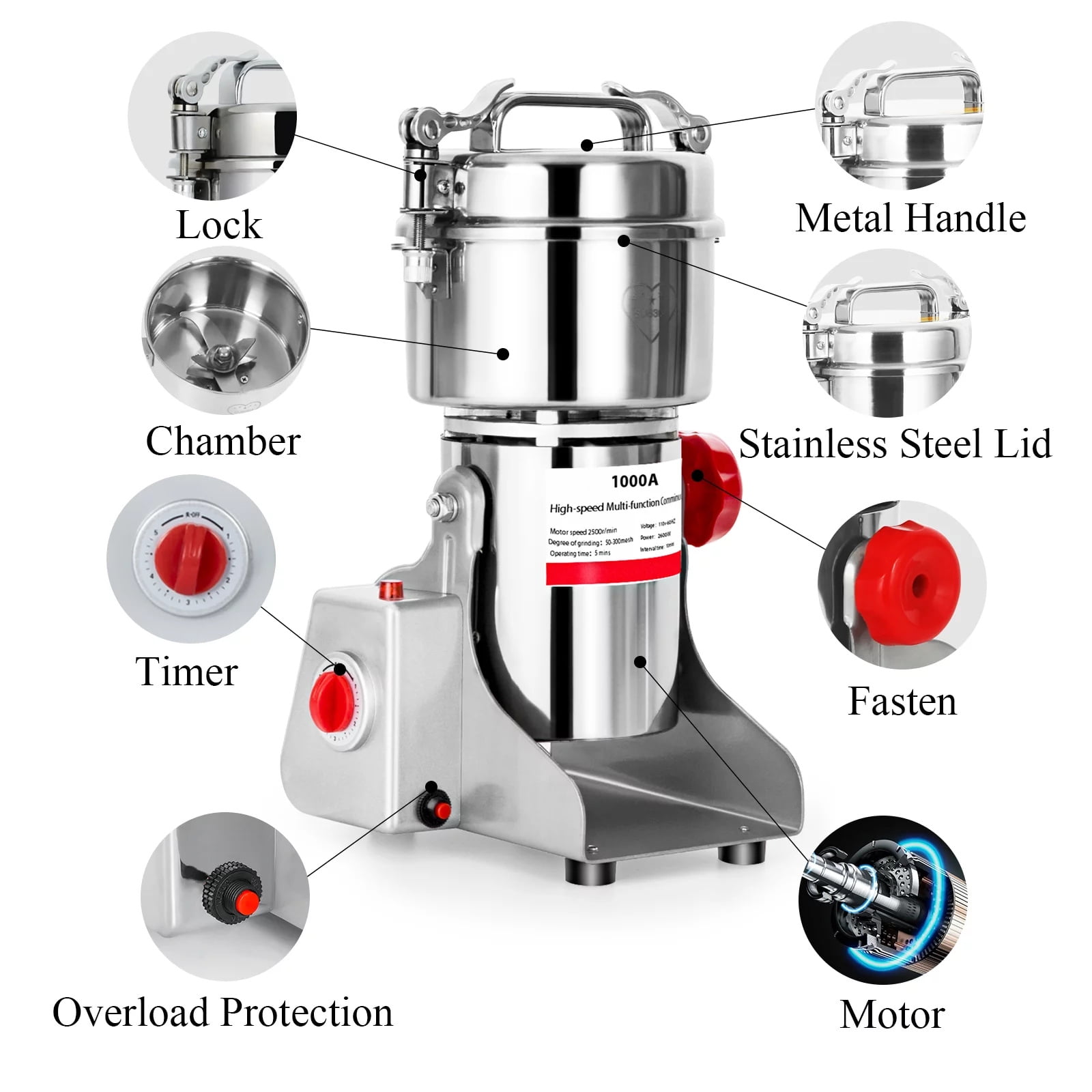 2500g Electric Grain Mill Grinder Spice Commercial 4000W 110V Superfine Powder Grinding Pulverizer Domccy