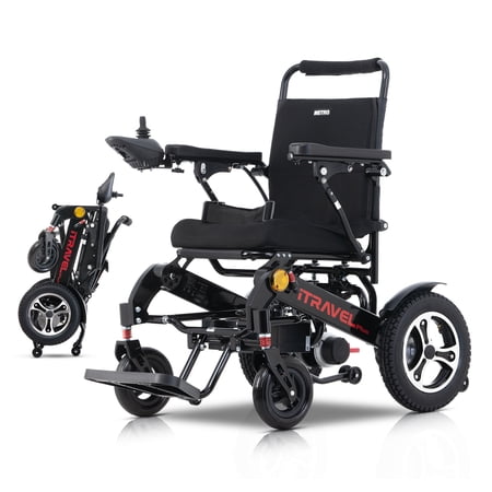 Intelligent Lightweight Foldable Electric Wheelchairs, Compact Power Wheelchair, Portable Folding Carry Wheelchair-Black