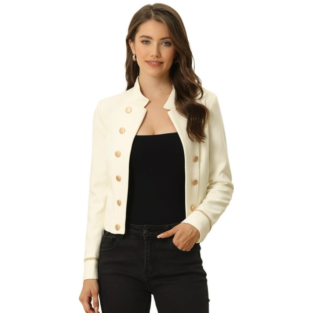 Chaqueta informal Allegra K con decoración de botones delanteros abiertos Steampunk vintage mujer Beige XS