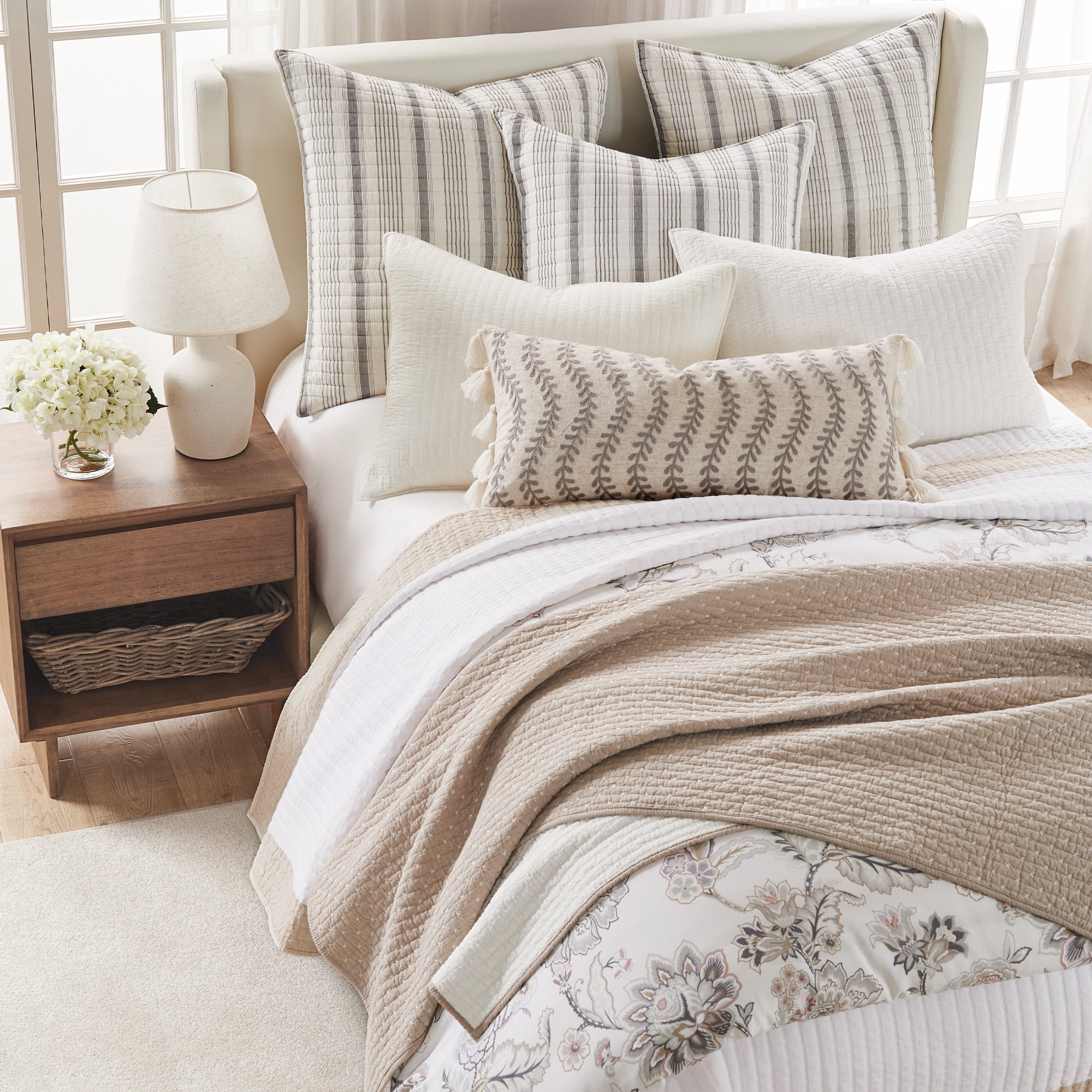 Levtex Home - Ophelia Blush Duvet Cover Set - Full/Queen Duvet Cover + Two Standard Pillow Cases - Floral - Taupe Grey Cream Blush - Duvet Cover (90 x 94in.) and Pillow Case (26 x 20in.) - Rayon