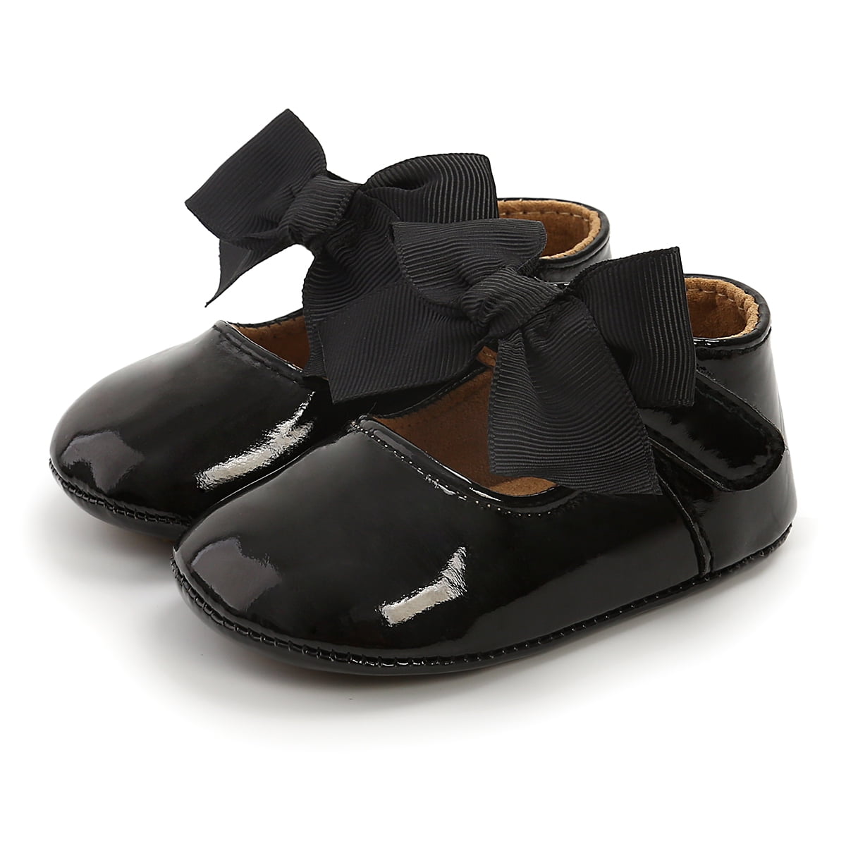 Sunloudy Baby Girl Baptism Shoes Soft Sole Princess Dress Mary Jane Flats With Cute Ribbon Bow Non Slip Infant Crib Shoes Black