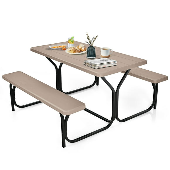 Costway Costway Picnic Table Bench Set Outdoor Backyard Garden Party Dining All Weather Brown