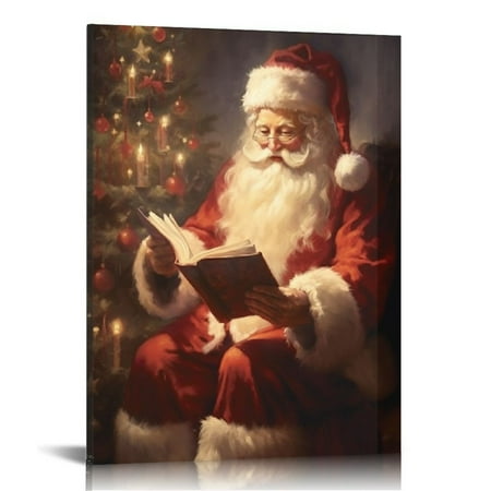 Nawypu Vintage Christmas Wall Art Santa Claus Reading Booking Canvas Print for Wall Decor Hobby Lobby Santa Merry Christmas Tree Pictures Home Decor Gifts