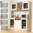 thumbnail image 6 of RichYa Kitchen Pantry 63" Spacious Countertop Hutch Cabinet with 3 Drawers Wine Bottle Rack Cup Holder & Power Strip Wood Color+White, 6 of 8