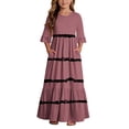 thumbnail image 2 of Girls Summer Maxi Dress Kids Striped Short Sleeve T-Shirt Dress for School Casual Dress with Pockets Red 7-8 Years, 2 of 7