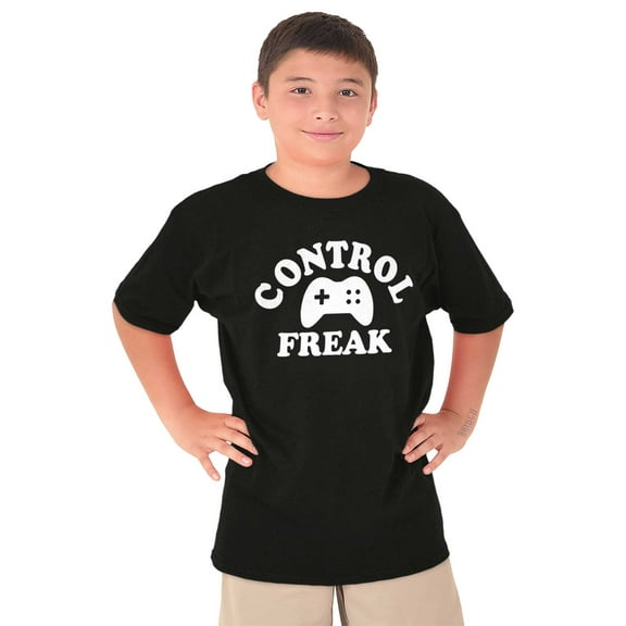 Control Freak Controller Geek Gamer Crewneck T Shirts Boy Girl Teen Brisco Brands L