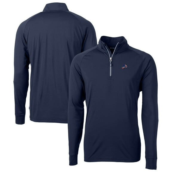 Men's Cutter & Buck Navy Detroit Lions Team Adapt Eco Knit Hybrid Recycled Quarter-Zip Pullover Top