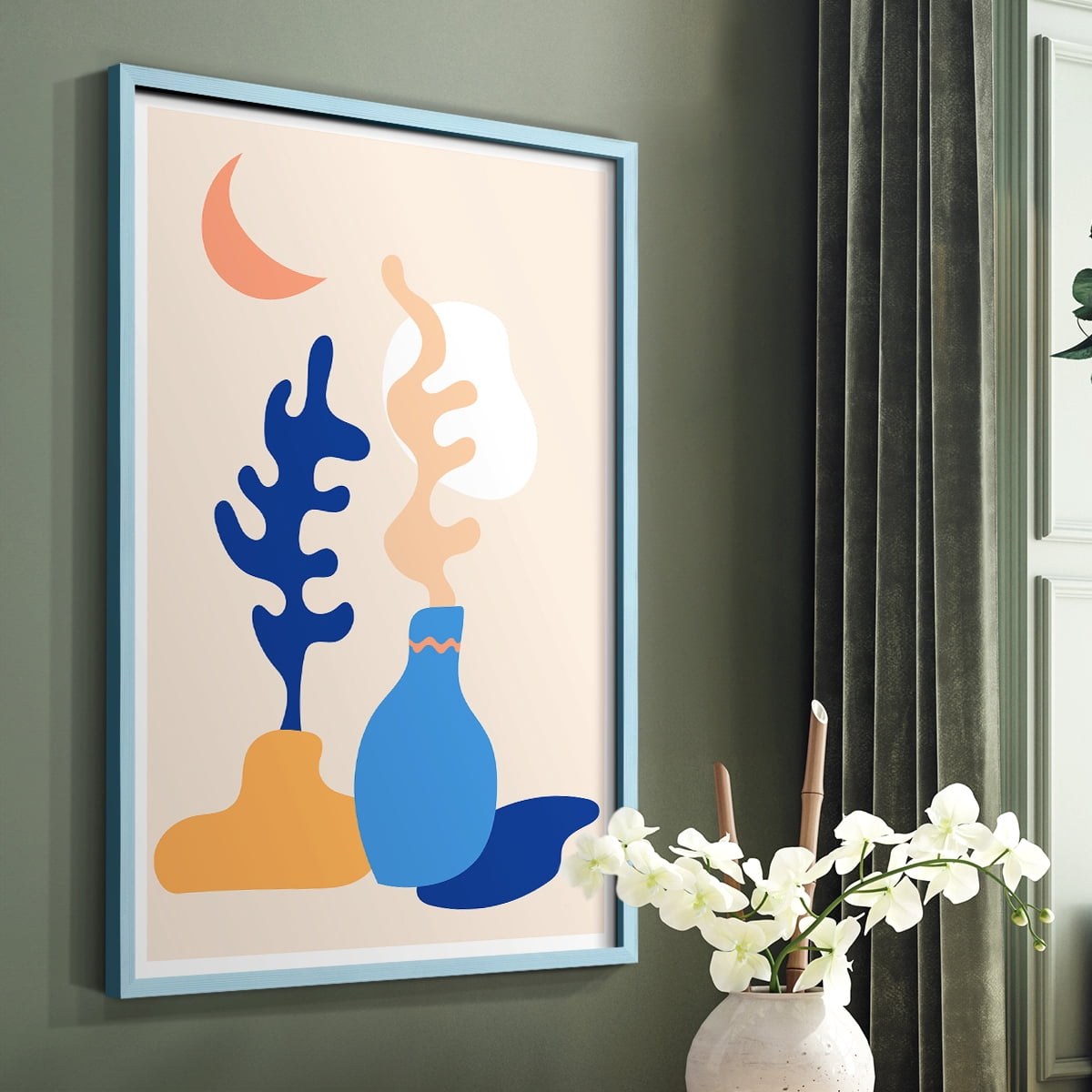 Matisse CDLXX in Blue Solid Wood Framed Print No Nail Hanging