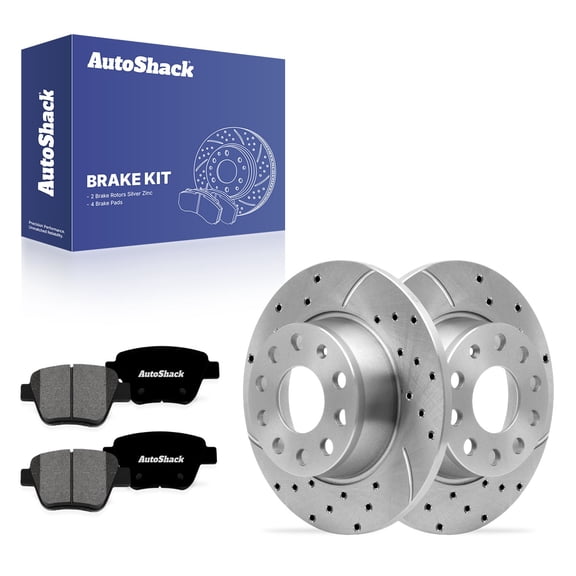 AutoShack Rear Brake Rotors & Premium Pads for Volkswagen, Jetta 2010-2014, FWD L4 1.4L 1.8L 2.0L L5 2.5L - Silver Zinc Coated Drilled & Slotted - SilverShield Pro - 10.7" (271.8 mm), 9-Lug