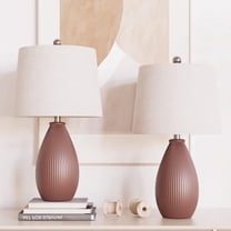 Maxax Ceramic Table Lamps 22" Tall Set of 2 Brown Bedside Nightstand Lamps with Oatmeal Shade Desk Lamps for Bedroom, Living Room, Office
