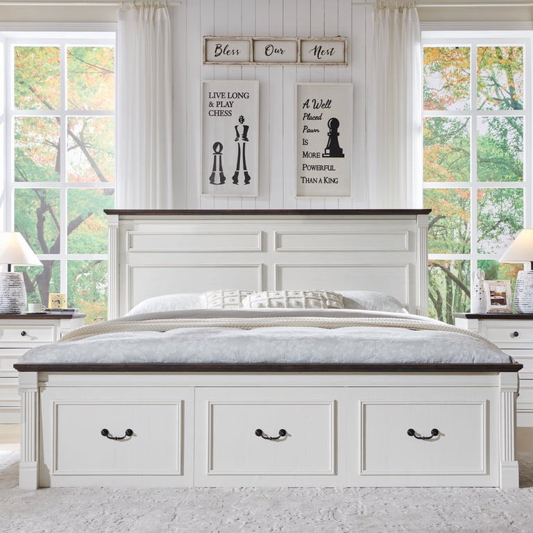 Aitjunz King Farmhouse Bed with Roman Column Footboard photo 4